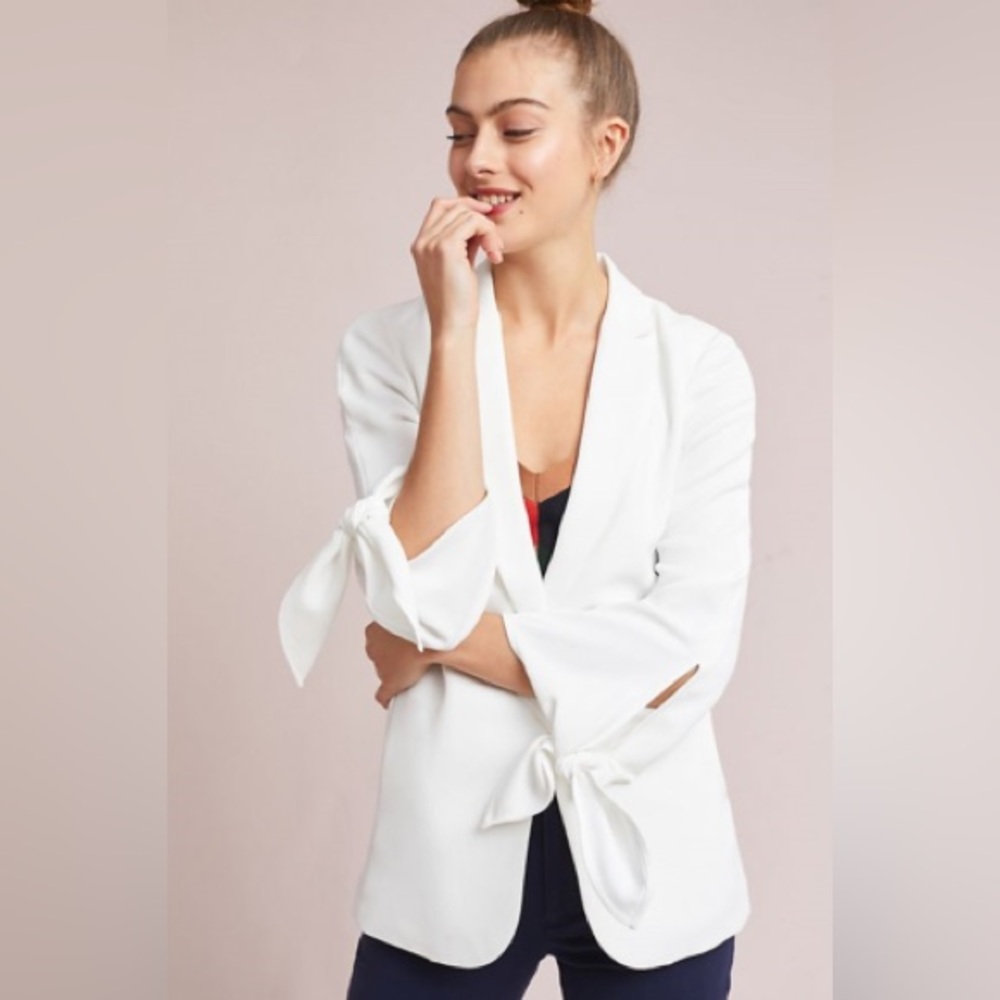 NWT Anthropology tied sleeve ivory white blazer